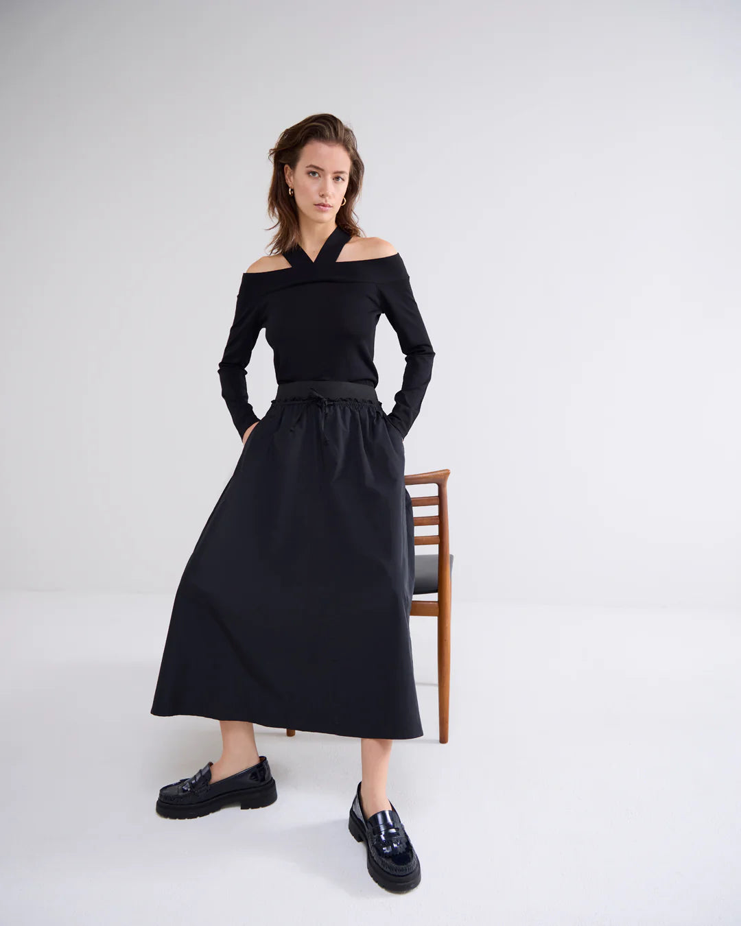 Taffeta skirt with side pockets