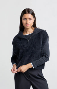 Sleeveless sweater with half zipper