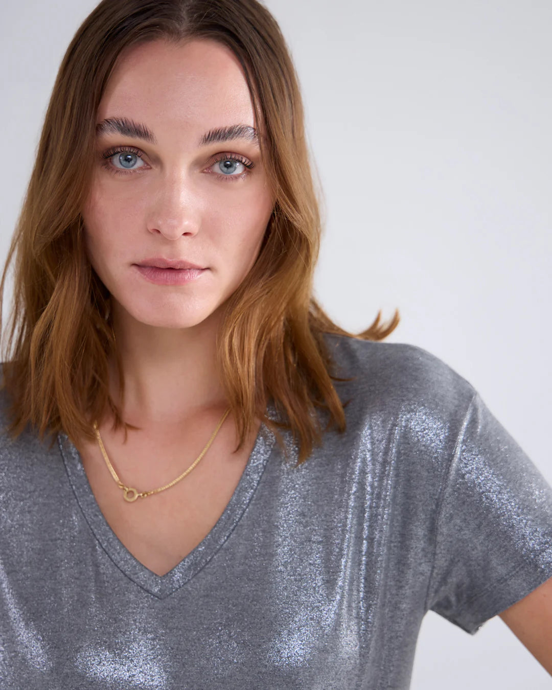 Shiny Basic V-Neck Top