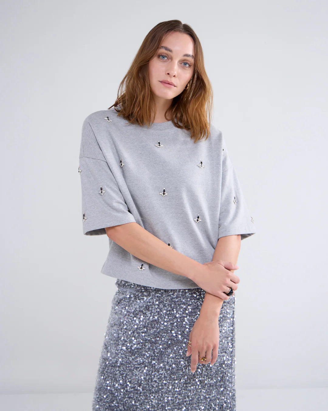 Sweatshirt Top with Strass Beads