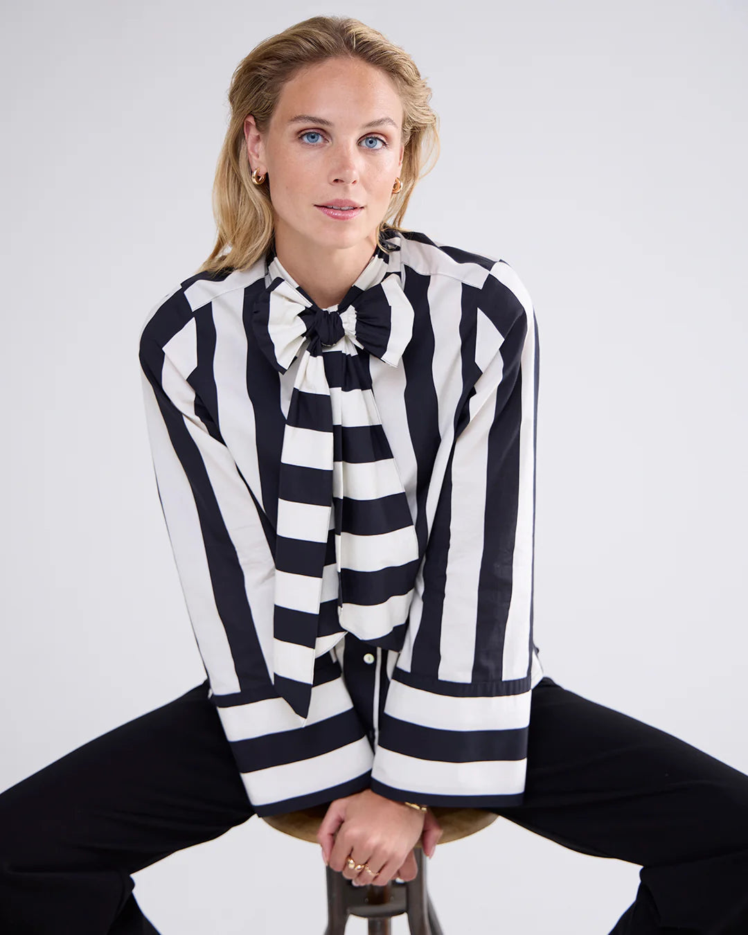 Striped Blouse with Bow