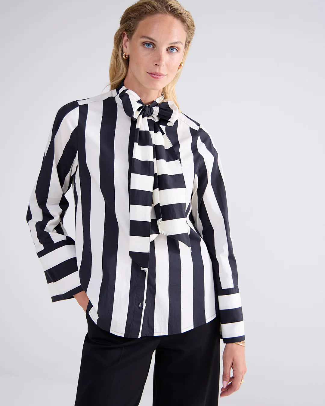 Striped Blouse with Bow