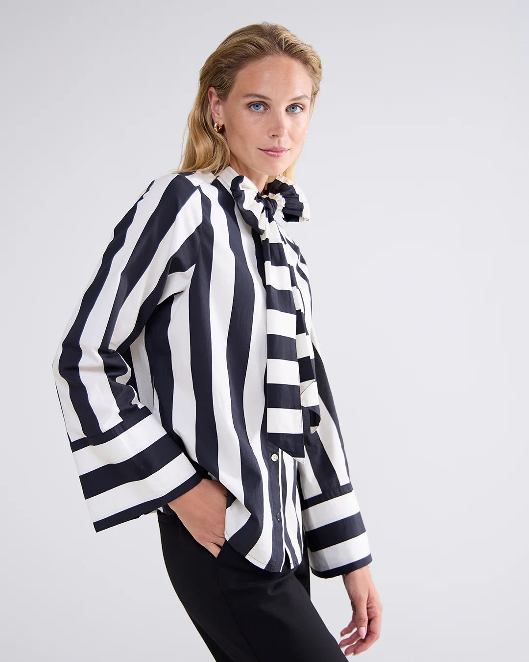 Striped Blouse with Bow