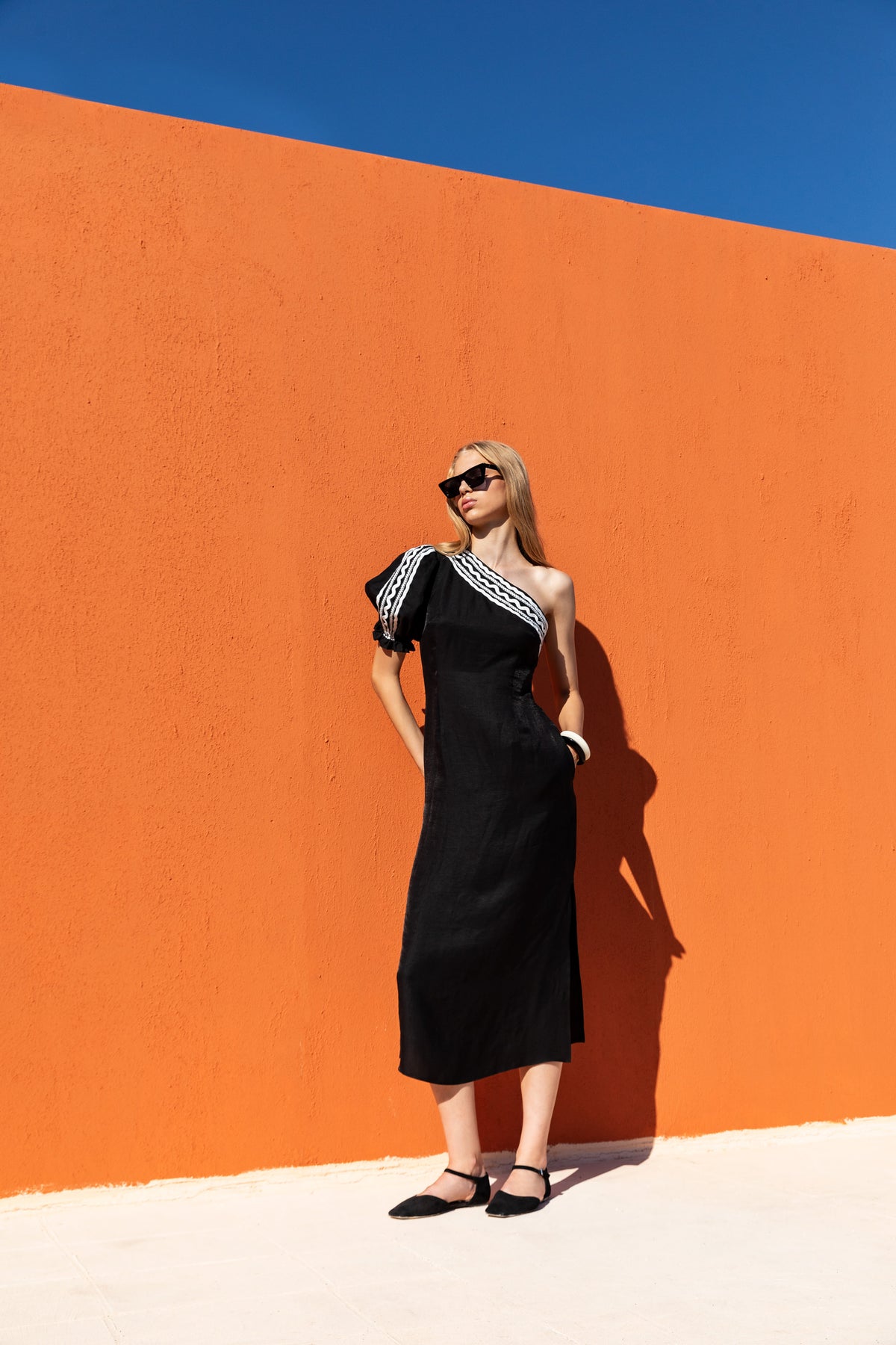 Elegant Black Asymmetrical Midi Dress