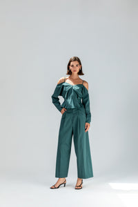 Cold-Shoulder Peplum Top and Trousers