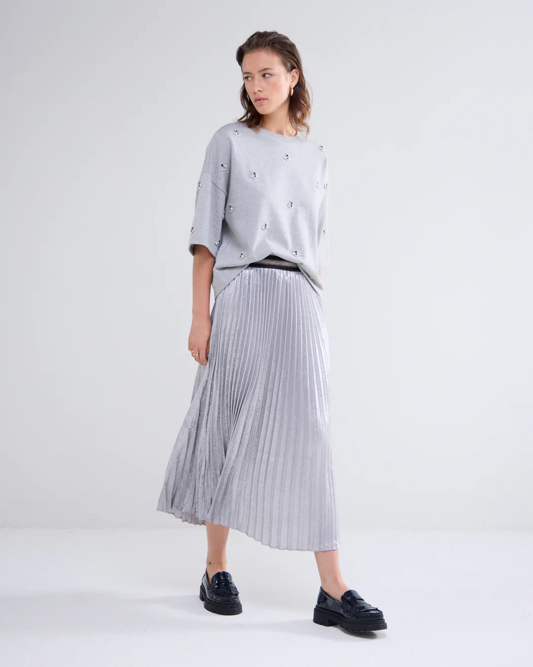 Silver Plissé Skirt